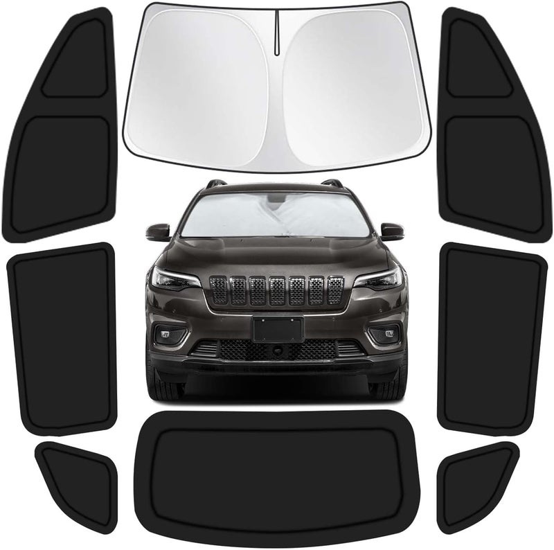 JASVIC for Jeep Cherokee 2014-2024 Car Window Shades, 8pcs Privacy Sun Shade Set for Front Windshield Side and Rear Windows, Full Window Covers Keeps Vehicle Cool for Camping Napping - Image 1